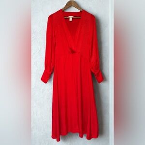 H&M Red V-Neck Long Sleeve Dress